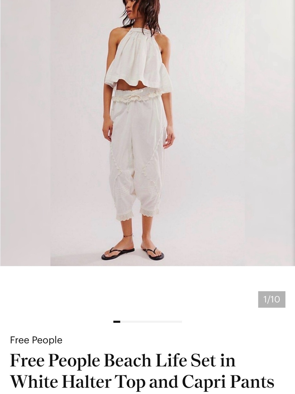 Free People White Cropped Capri Pants with Elastic Waist